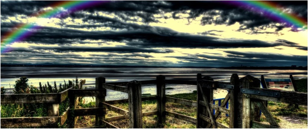 Tablou cu curcubeu deasupa mării (120x50 cm)