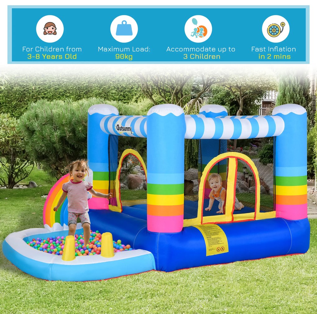 Castel Gonflabil pentru Copii Outsunny cu Trambulina si Piscina, Pompa Electrica Inclusa 290x200x155cm, Multicolor | Aosom Romania