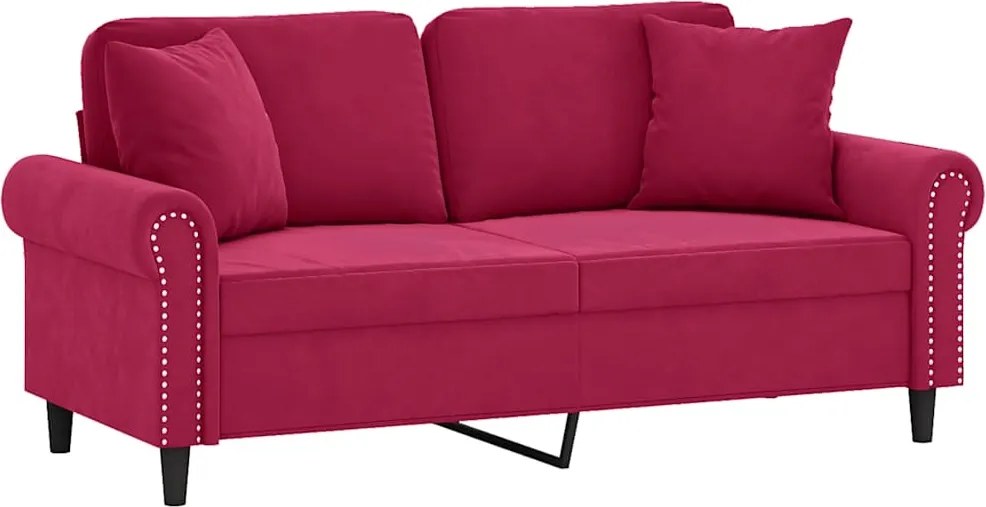 vidaXL Canapea cu 2 locuri cu pernuțe, roșu vin, 140 cm, catifea