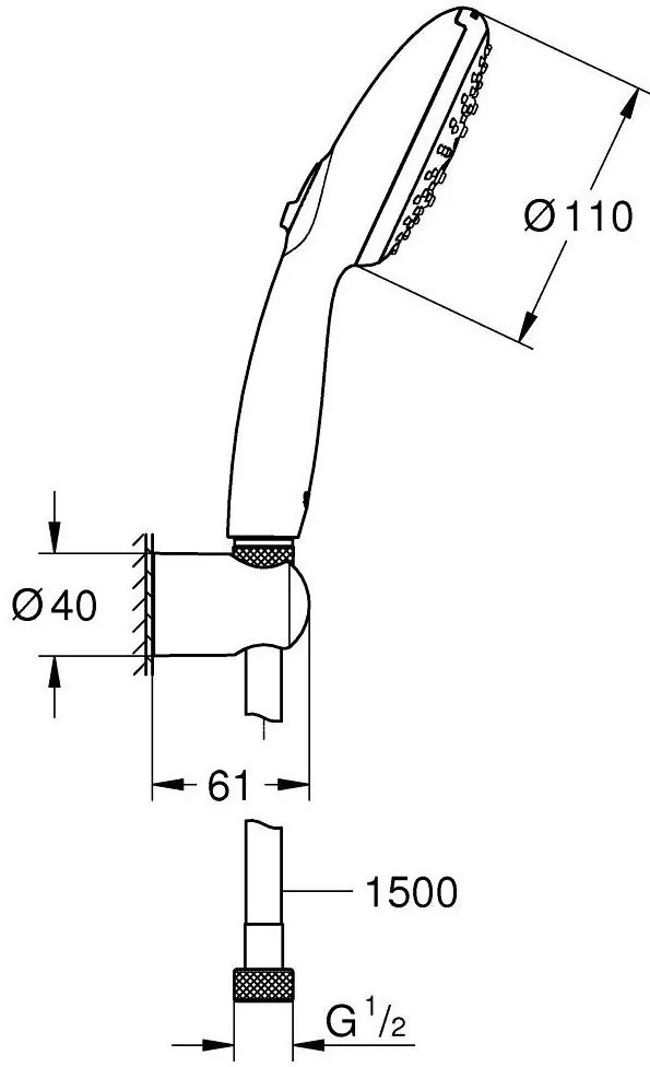 Grohe Tempesta 110 Set dus cu suport fix neajustabil, 3 jeturi crom