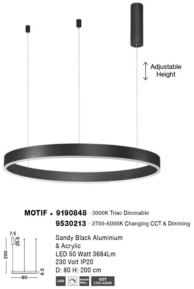 Lustra LED dimabila design circular MOTIF D-80cm