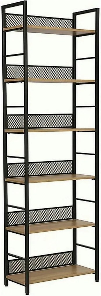 Etajera RAW R6, stejar/negru, PAL laminat/metal, 60x28x187 cm