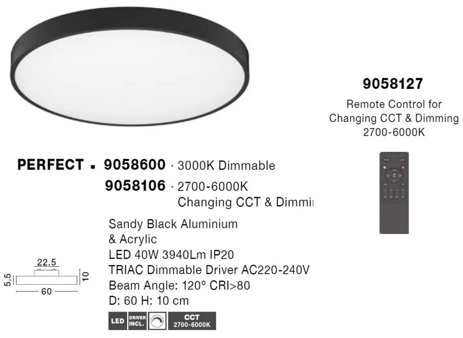 Plafoniera LED moderna design slim PERFECT 60cm negru CCT Dimmable
