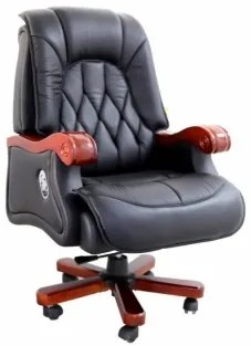 Scaun birou directorial, piele naturala, lemn, negru, G-823