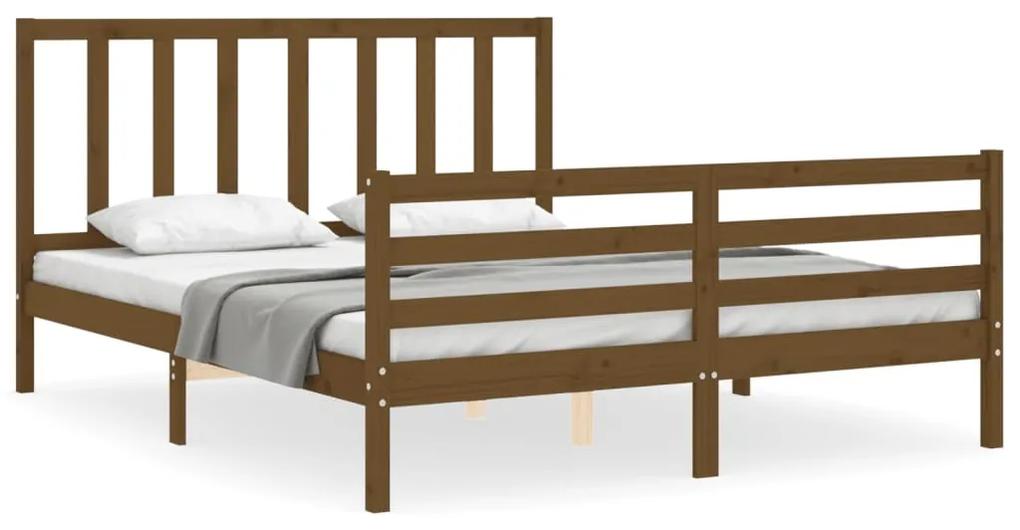 3193864 vidaXL Cadru de pat cu tăblie, maro miere, king size, lemn masiv