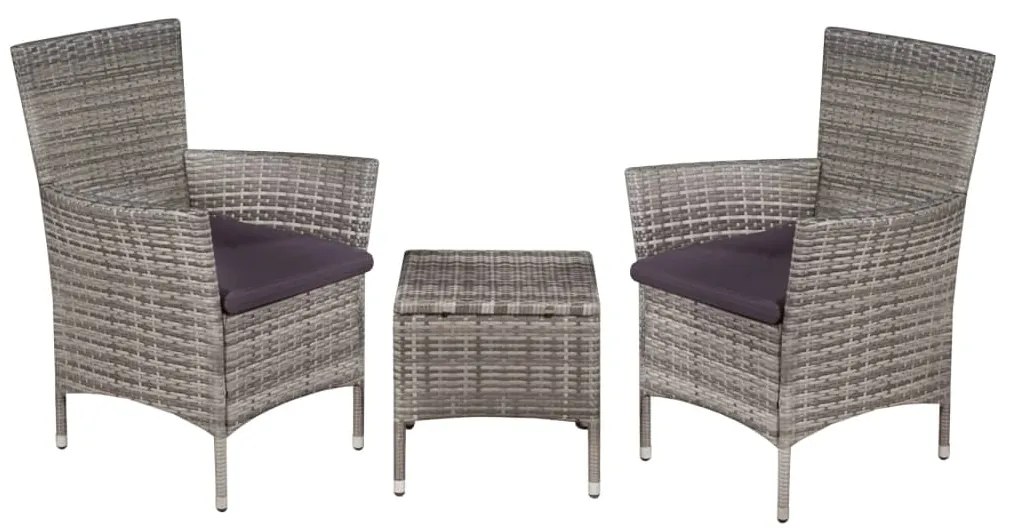vidaXL Set mobilier bistro, 3 piese, gri, poliratan