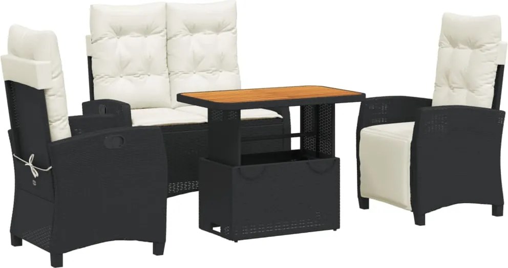 vidaXL Set mobilier de grădină cu perne, 4 piese, negru, poliratan