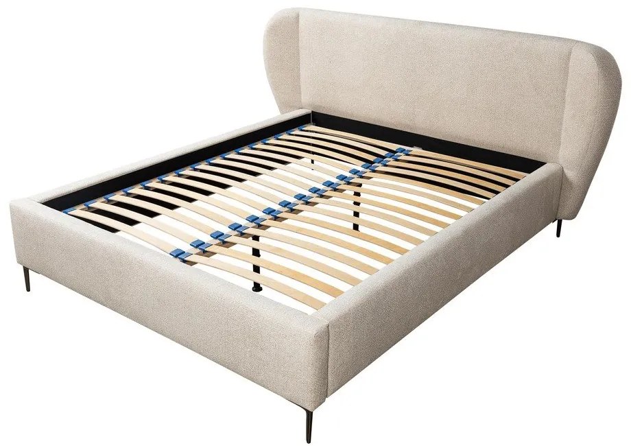 Pat matrimonial bej tapițat cu somieră 160x200 cm Makana – Makamii