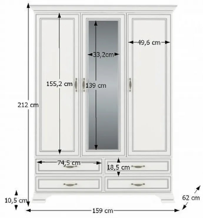 Dulap cu oglinda 3D4S, PAL melaminat, woodline crem, TIFFY 01