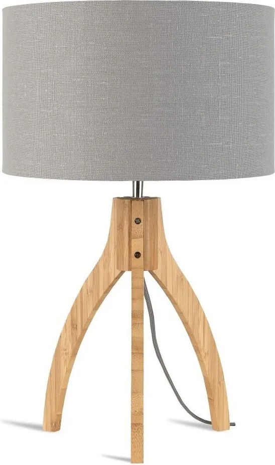 Lampa de masa cu trepied, realizata din materiale naturale, durabile si ecologice, Annapurna gri deschis