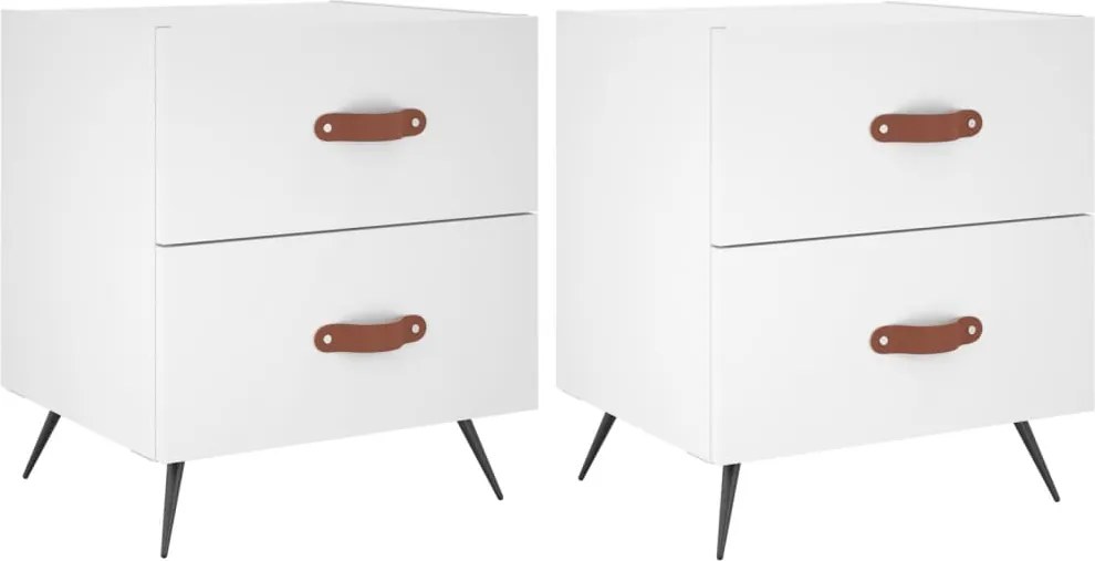 vidaXL Noptiere, 2 buc., alb, 40x35x47,5 cm, lemn compozit