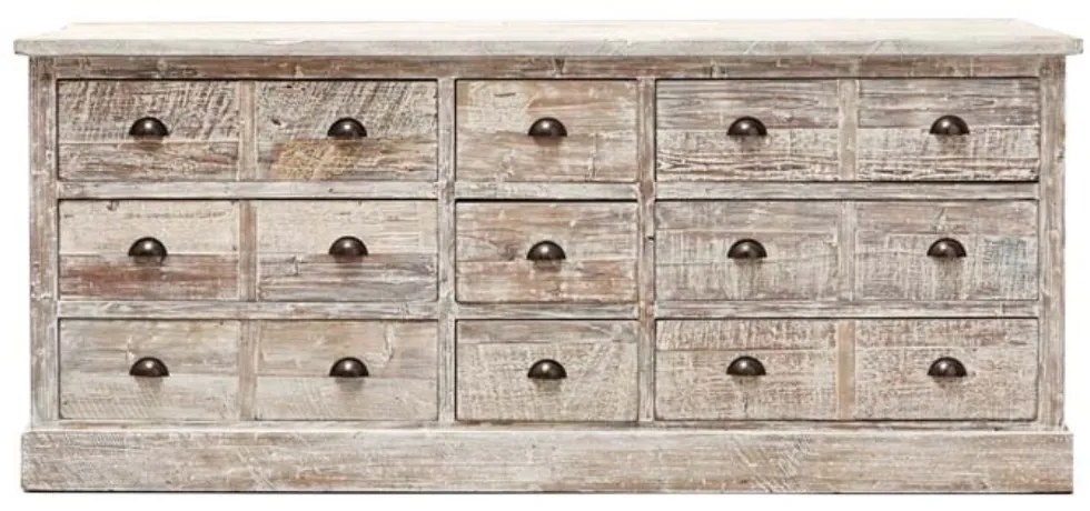 Bufet din lemn de pin, cu 15 sertare, aspect vintage, Chehoma