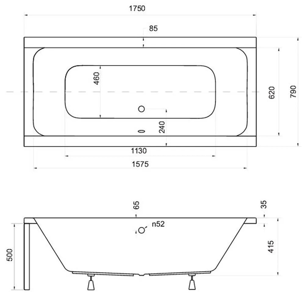 Cada baie dreptunghiulara, acril, 175 x 80 cm, Besco Quadro 1750x800 mm