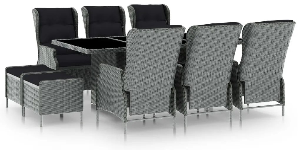 vidaXL Set mobilier exterior cu perne, 9 piese, gri deschis, poliratan