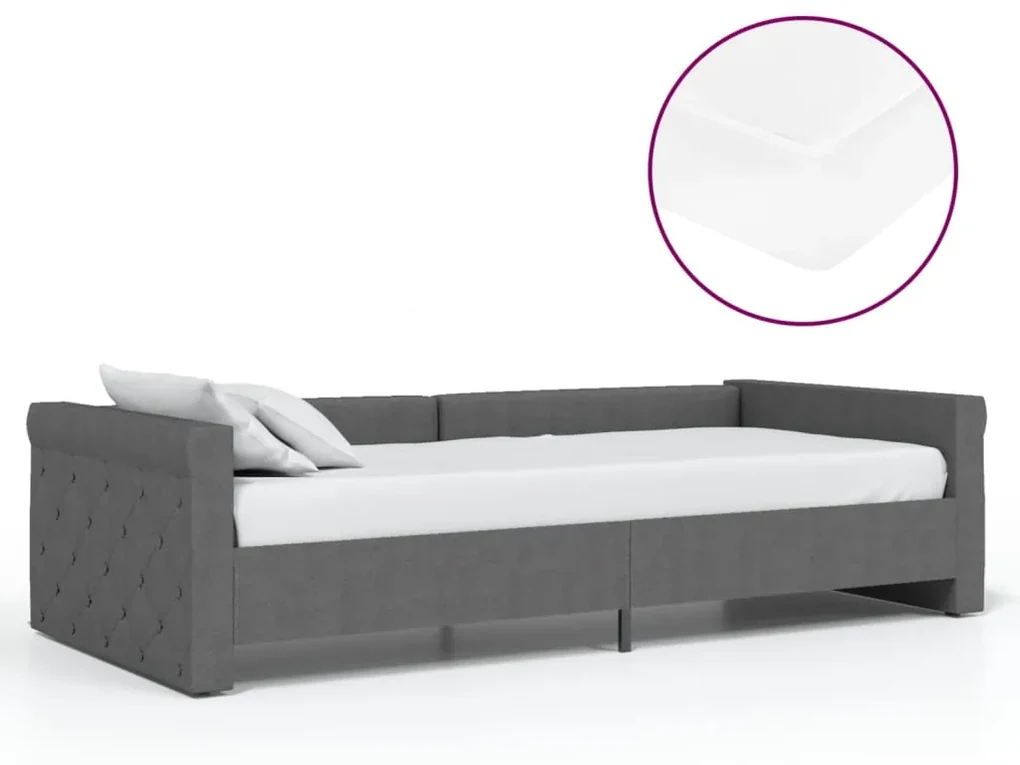 3080323 vidaXL Pat de zi cu saltea și USB, gri închis, 90x200 cm, textil