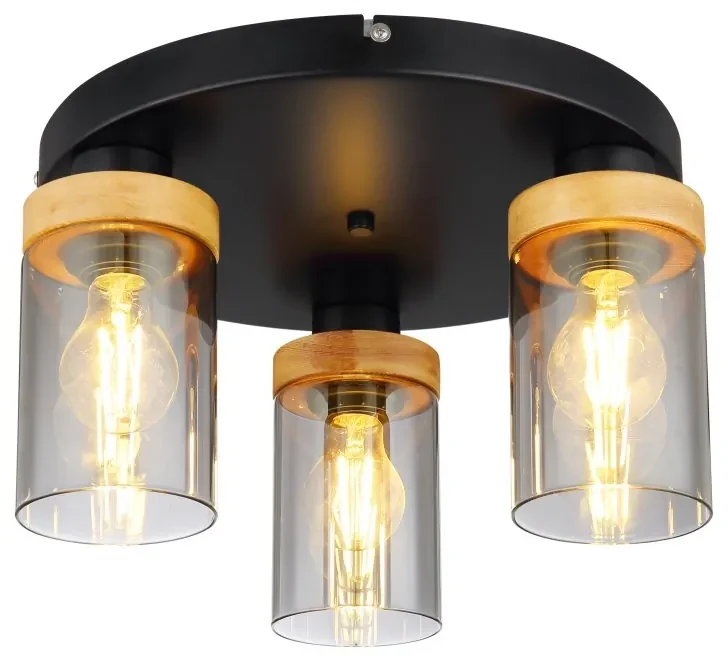 Plafoniera cu 3 surse de iluminat design modern FINCA negru mat, maro inchis