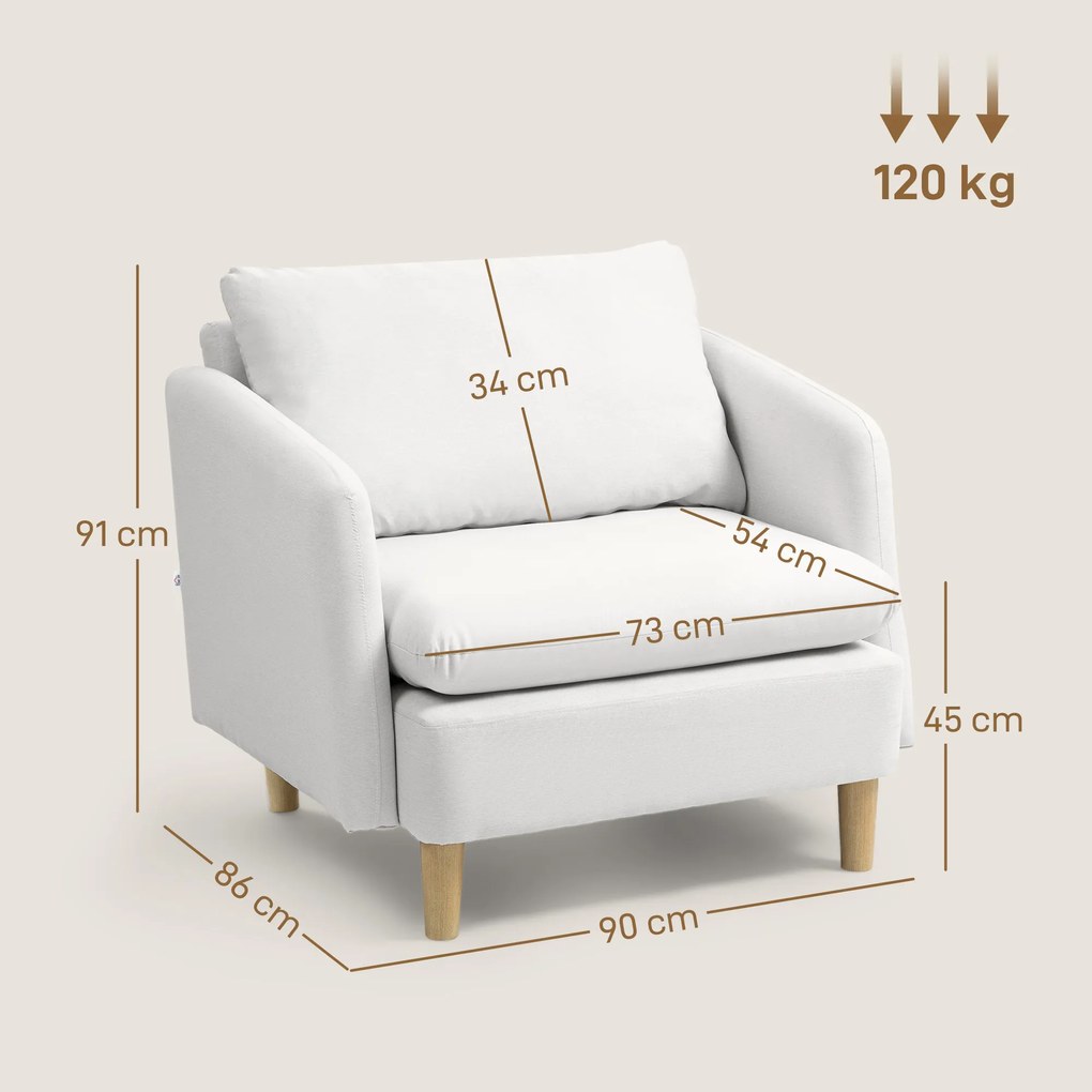 HOMCOM Fotoliu Modern pentru Living din Țesătură cu Șezut Larg și Gros, Crem | Aosom Romania