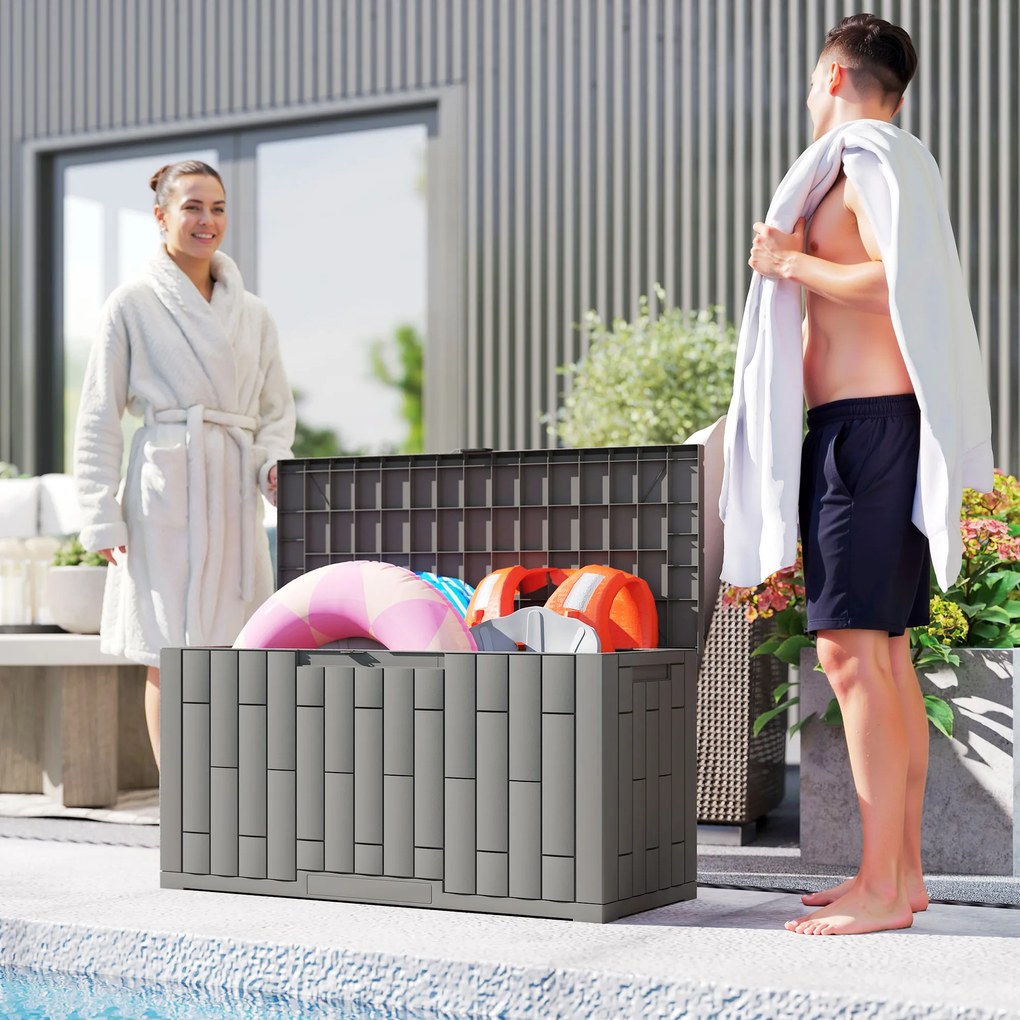 Outsunny Ladă de Depozitare pentru Grădină 227L din Rășină Rezistentă la Apă și UV cu Închidere, 106,5x43x54,5 cm, Gri | Aosom Romania