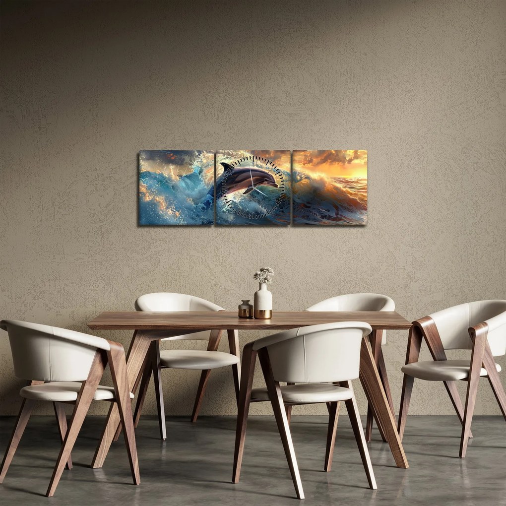 Tablou - Delfin, ilustrații (cu ceas) (90x30 cm)