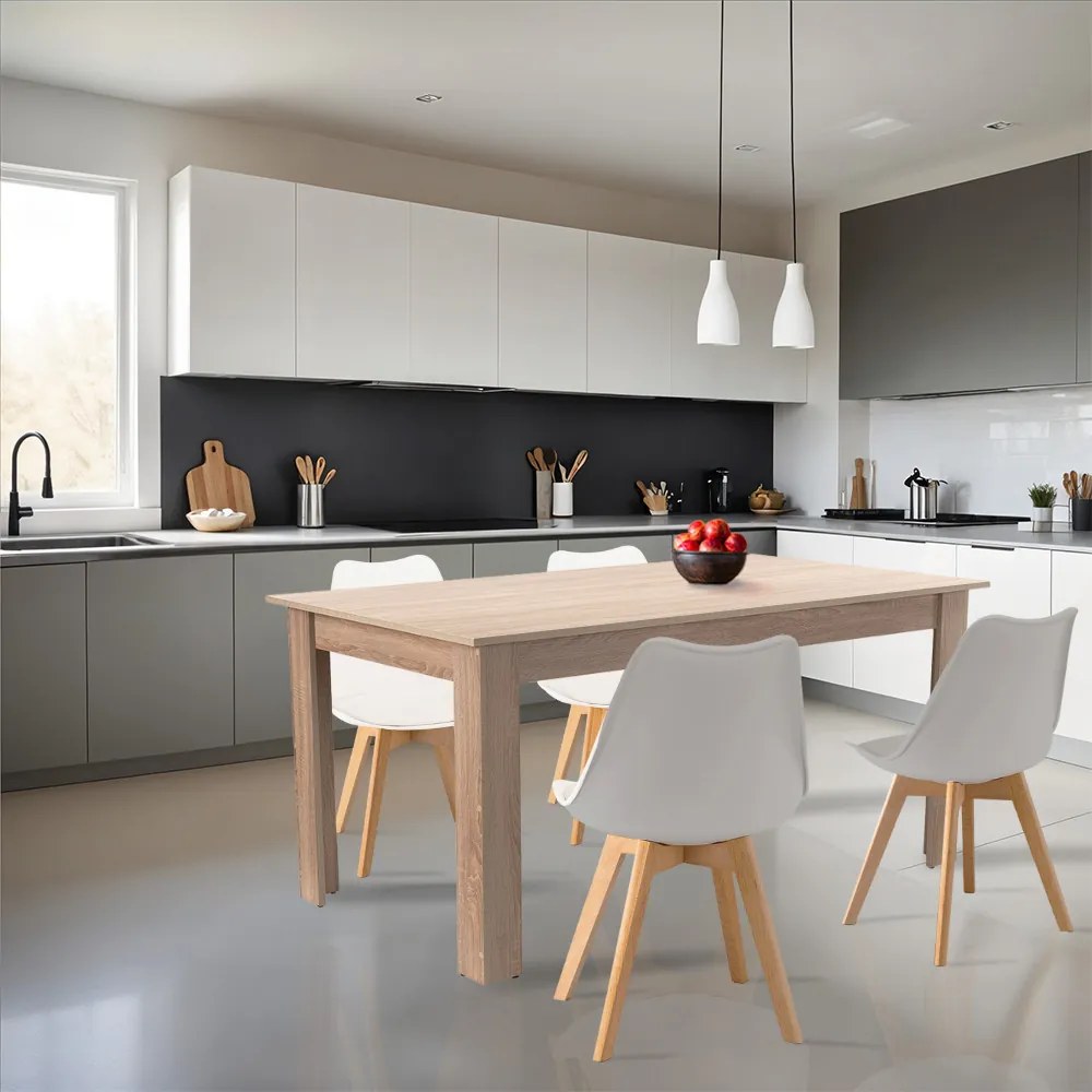 Set de masă Lola 4+1, alb-stejar Sonoma