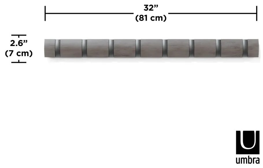 Cuier de perete gri din lemn masiv de plop Flip – Umbra