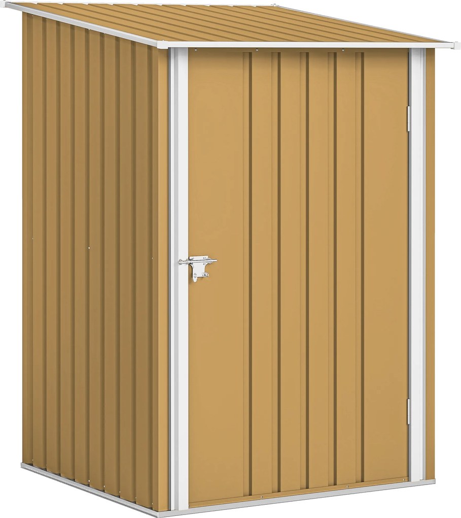 Outsunny Căsuță de Grădină 0.92m² din Oțel Galvanizat, Depozit pentru Unelte cu Ușă Blocabilă, Acoperiș Înclinat, 100x104x160 cm, Galben | Aosom Romania