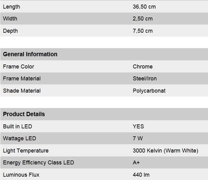 Aplica LED cu protectie IP44 Argo 37cm WA 2-1348 chrom OR