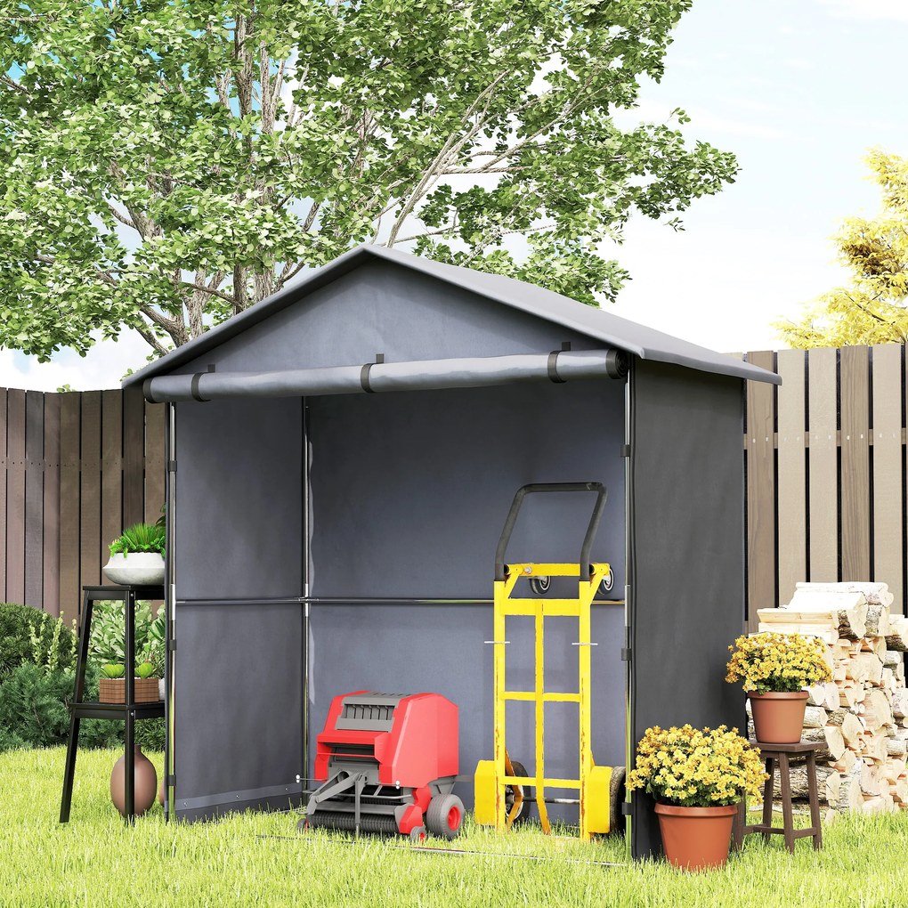 Outsunny Cort Garaj cu Intrare Rulabilă, Corzi și Țăruși, 1.1x2 m, Gri Închis | Aosom Romania