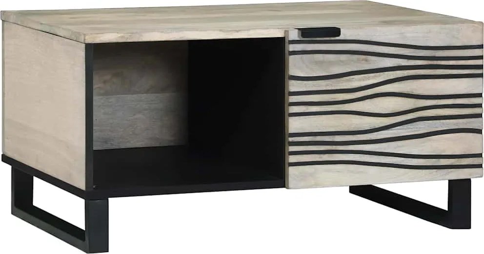 vidaXL Masă de cafea Bej și negru 80 x 50 x 40 cm Lemn masiv de acacia