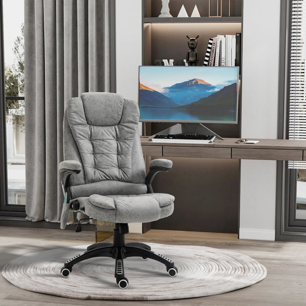 Vinsetto Scaun de șef cu funcție de masaj și încălzire, ergonomic, reglabil, până la 120 kg, Gri | Aosom Romania