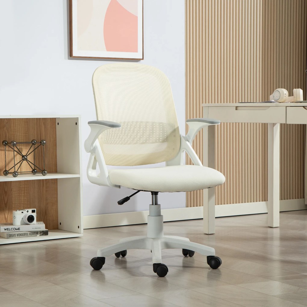 HOMCOM Scaun mesh respirabil, scaun rotativ ergonomic cu cotiere rabatabile și suport lombar, Alb | Aosom Romania