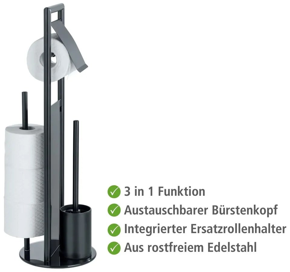 Suport pentru hârtie igienică negru din oțel inoxidabil Ravina – Wenko