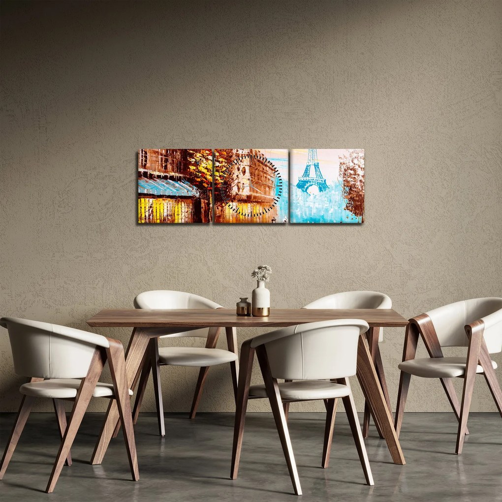 Tablou - Vremea ploioasă și Turnul Eiffel (cu ceas) (90x30 cm)