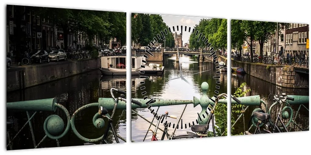 Tablou cu bicicleta în oraș (cu ceas) (90x30 cm)