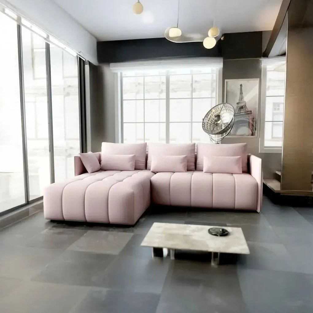 Colțar extensibil dumonde cu ladă de depozitare si sezut confortabil din spuma high-density, Malta Enjoy Flamingo 235x185 cm