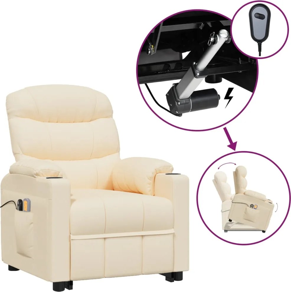 vidaXL Fotoliu de masaj cu ridicare, crem, material textil