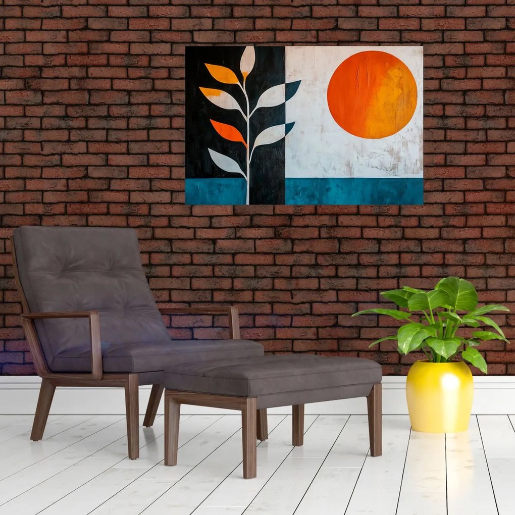 Tablou - Abstracție cu plantă și soare (90x60 cm)