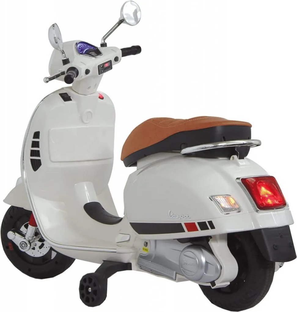 Motocicleta Electrica cu Acumulator Pentru Copii NOVOKIDS™ Vespa Classic Scooter, Pornire la cheie, Lungime 102 cm, 3-8 ani, Max 30 kg, Alb