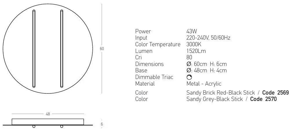 Plafoniera LED 43W 3000K BLACK STICK-GREY ZB-2570