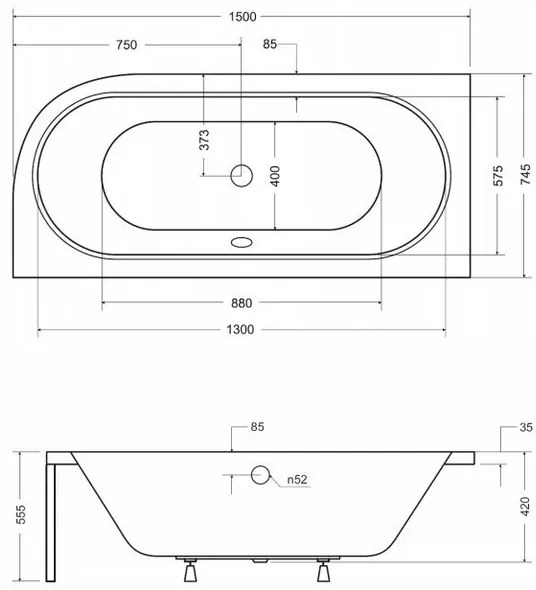 Cada asimetrica Besco Avita 150x75 cm stanga