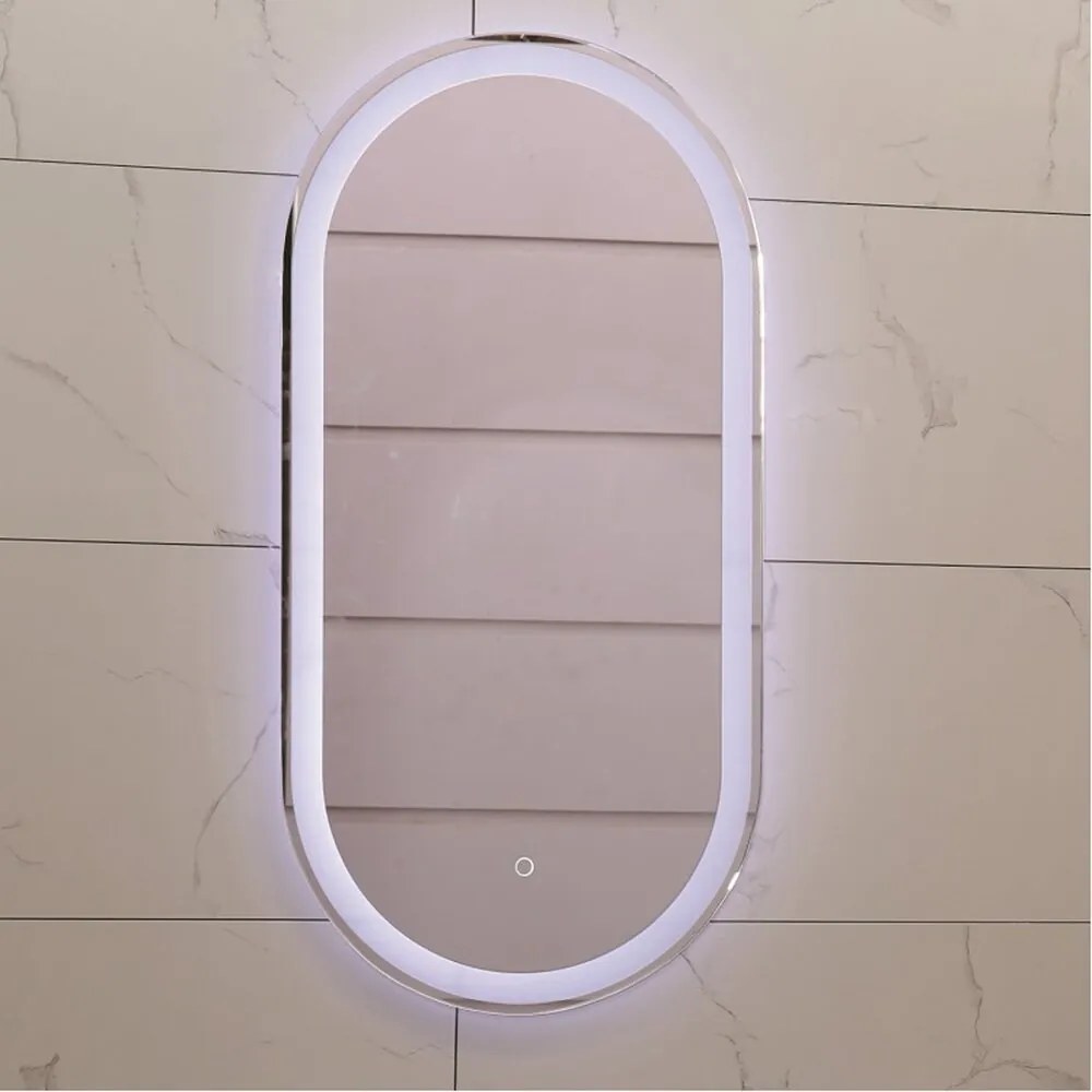 Oglinda cu iluminare LED cu functie dezaburire Inter Ceramic 40x80 cm ovala crom lucios