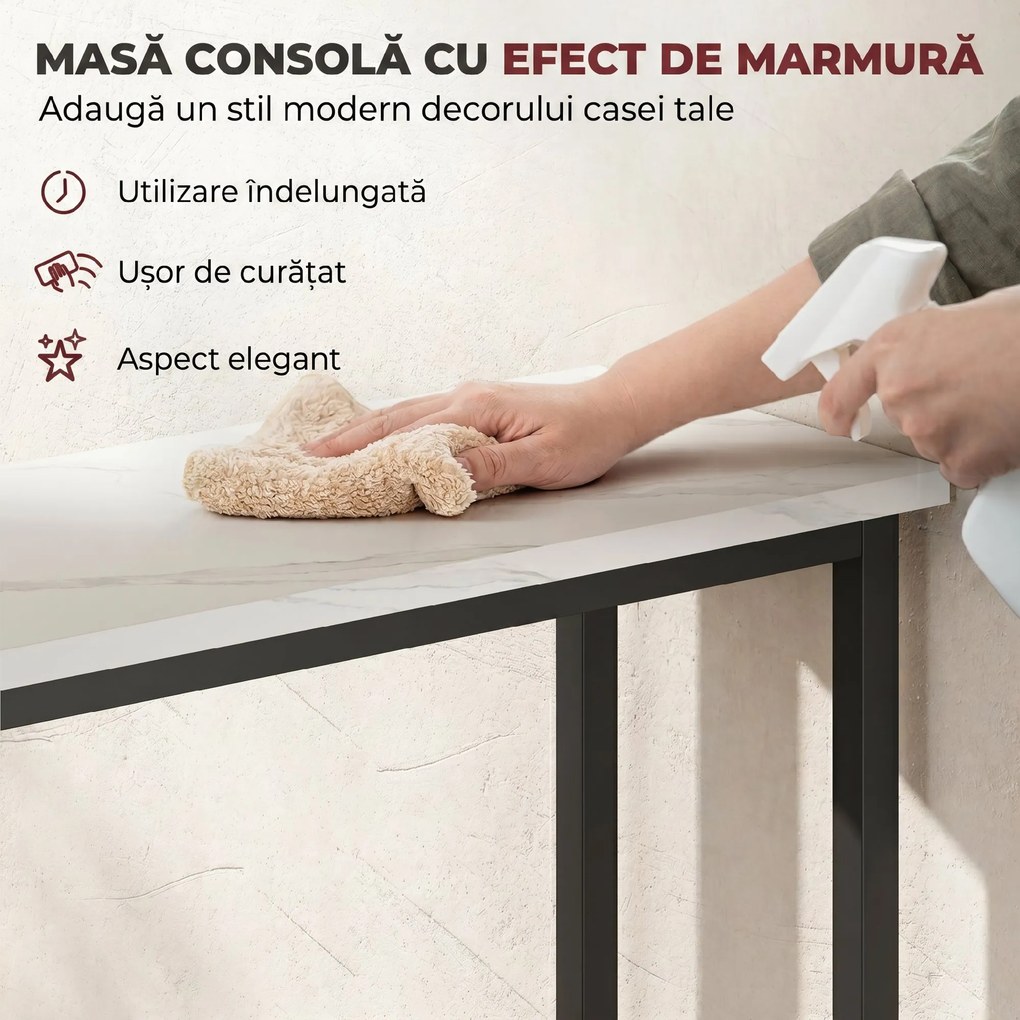 HOMCOM Masă Consolă pentru Hol, cu Blat cu Efect de Marmură, Alb și Negru | Aosom Romania