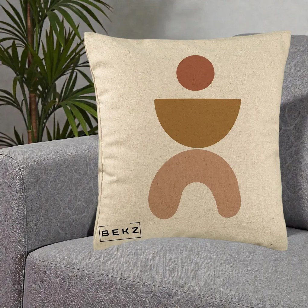 Perna Decorativa Geometric Boho Disc si Arc, 40x40 cm, Bej, Husa Detasabila, Perna Inclusa, BEKZ®
