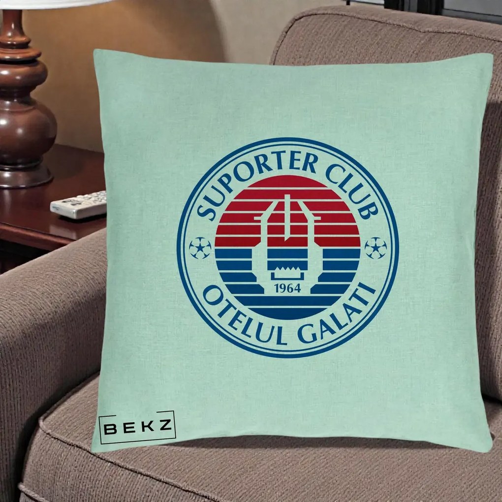 Perna Personalizata Otelul Galati Suporter Club 1964, 40x40 cm, Verde Menta, Husa Detasabila, Perna Inclusa, BEKZ®
