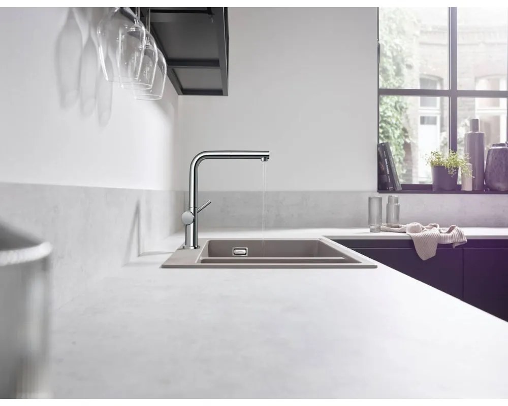 Baterie chiuveta bucatarie crom lucios cu dus extractibil Hansgrohe Talis M54 72809000 Crom lucios