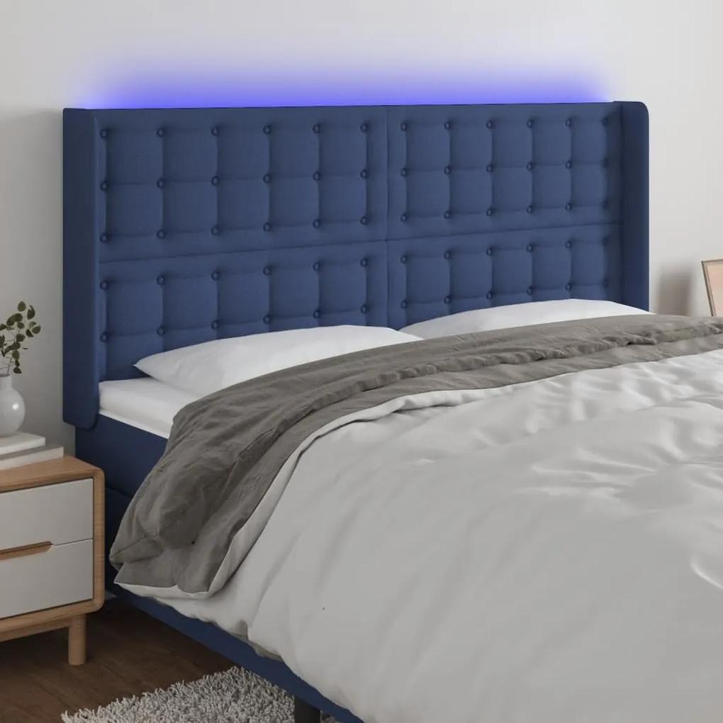 3124494 vidaXL Tăblie de pat cu LED, albastru, 163x16x118/128 cm, textil