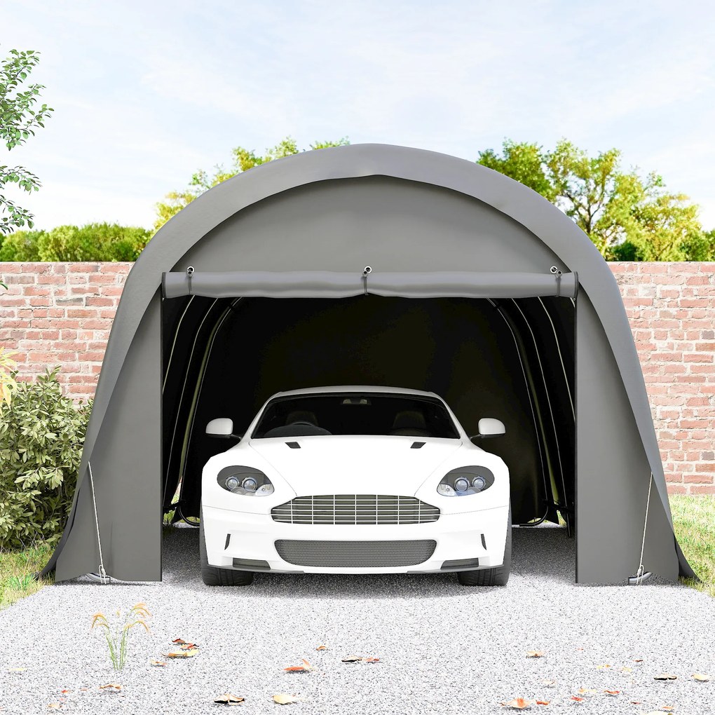 Outsunny Carport Cort-Garaj 3x6m Rezistent la iarnă, cort depozit impermeabil cu pereți laterali detașabili, ușă rulantă mare, UPF50+ | Aosom Romania