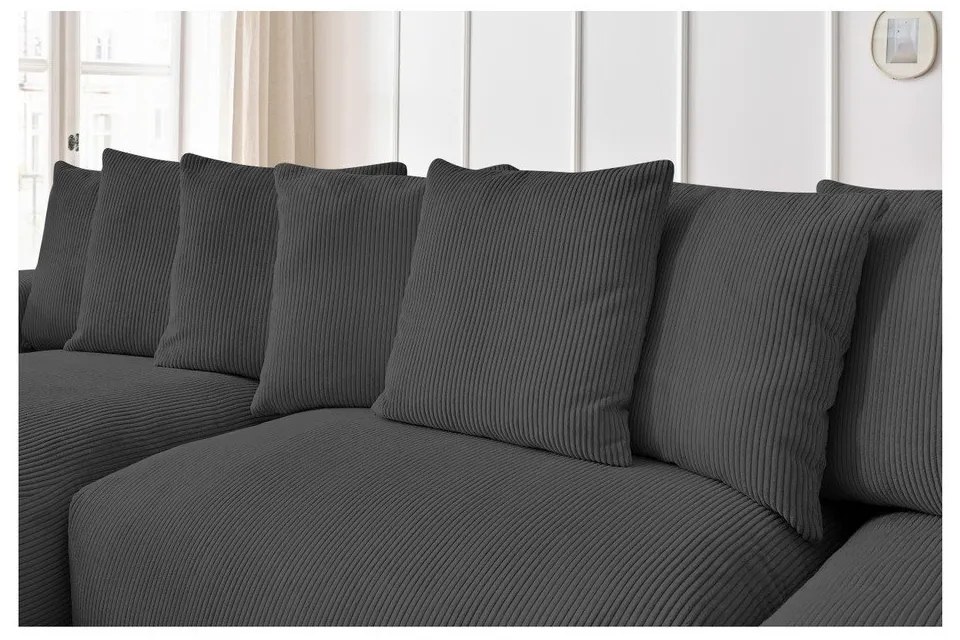 Colțar gri cu tapițerie din catifea reiată Voltaire – Bobochic Paris