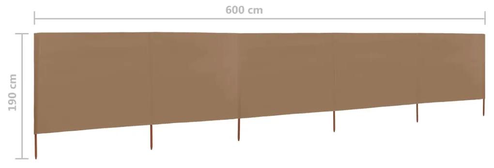 Paravan anti-vant cu 5 panouri, gri taupe, 600 x 160 cm textil Gri taupe, 600 x 160 cm