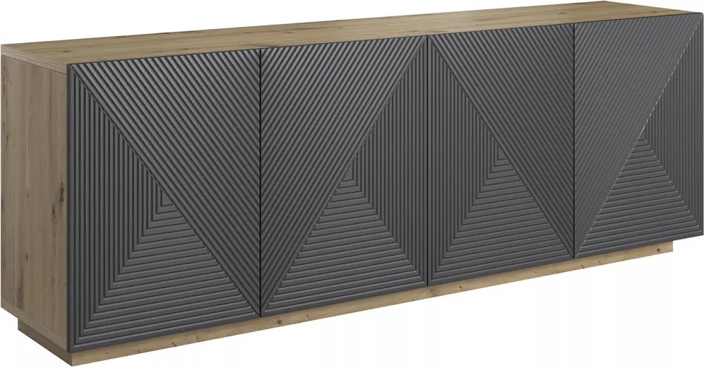 Comodă Asha 200 cm cu 4 uși - artisan / rivier stone mat